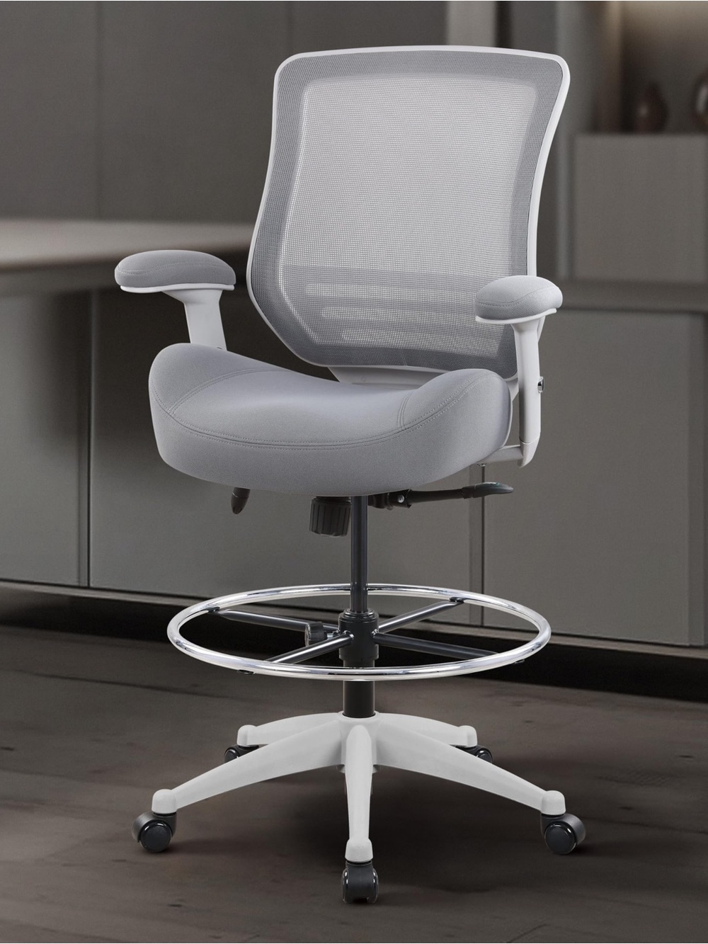 Boliss Ergonomic Gray Mesh Drafting Chair with Foot Ring